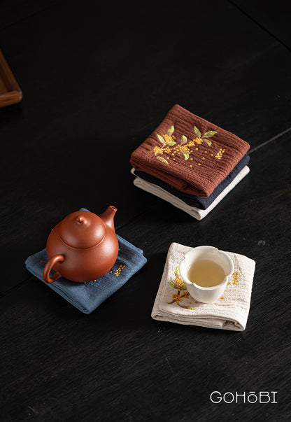 Embroidered tea towel household fabric tea party small square towel tea table towel rag new Chinese absorbent pot towel tea cloth