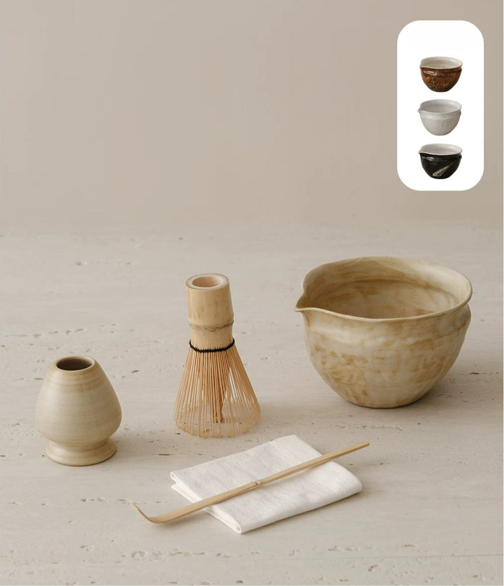 Gohobi Wabi-Sabi Ceramic Matcha Bowl Set with Spout