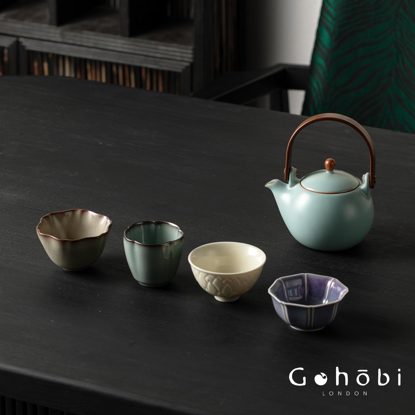 Gohobi Handmade Five Famous Kilns Gongfu Tea Set – One Teapot & Four Cups Gift Set