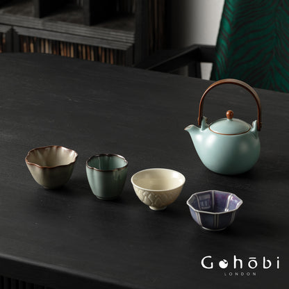 Gohobi Handmade Five Famous Kilns Gongfu Tea Set – One Teapot & Four Cups Gift Set