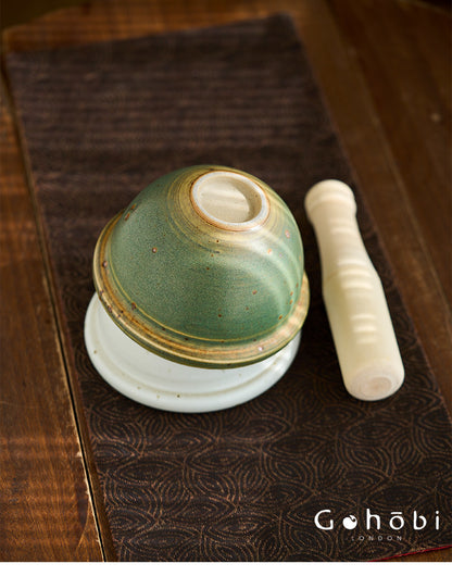 Gohobi Ceramic Garlic Masher Mortar Bowl – Handmade Garlic Crusher and Chili Grinding Bowl
