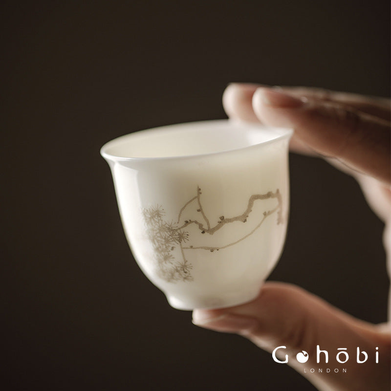 Gohobi Sweet White Porcelain Teacup – Handmade Thin Porcelain Gongfu Master Cup