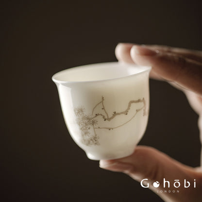 Gohobi Sweet White Porcelain Teacup – Handmade Thin Porcelain Gongfu Master Cup