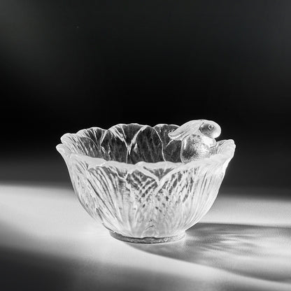 Gohobi Pate de Verre Rabbit Engraved Snow Glass Tea Cup