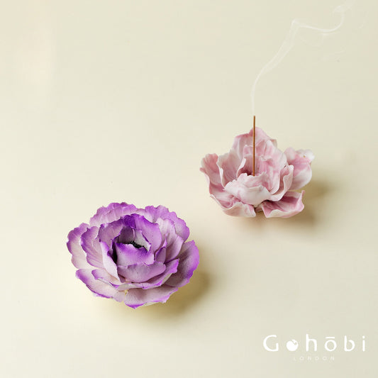 Gohobi Handmade Floral Incense Holder 010 - Purple and Pink Peony