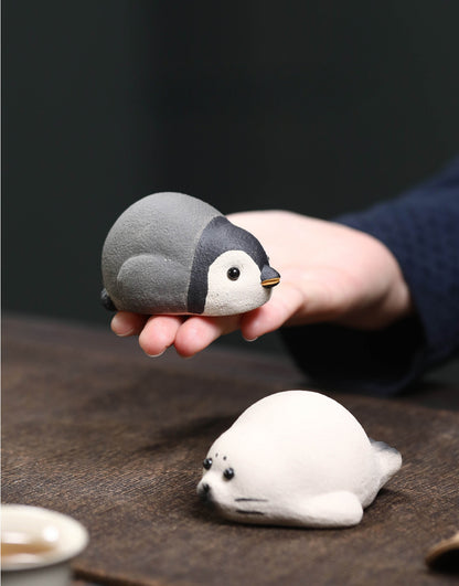 Gohobi Handmade Ceramic YiXing Clay Penguin and Seal Ornament Tea pet