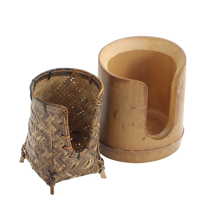 Gohobi Bamboo Woven Tea Cup Holder Basket – Zen Style Tea Set Storage Tube & Chopstick Basket