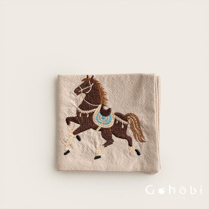Gohobi Cotton Linen Embroidered Horse Tea Towel – Thick Absorbent Square Tea Cloth