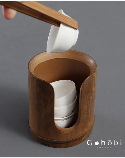 Gohobi Bamboo Woven Tea Cup Holder Basket – Zen Style Tea Set Storage Tube & Chopstick Basket