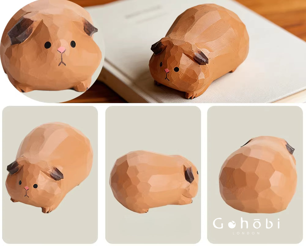 Gohobi Handcrafted Wooden Guinea Pig Ornament – Cute Solid Wood Animal Sculpture Home Decor