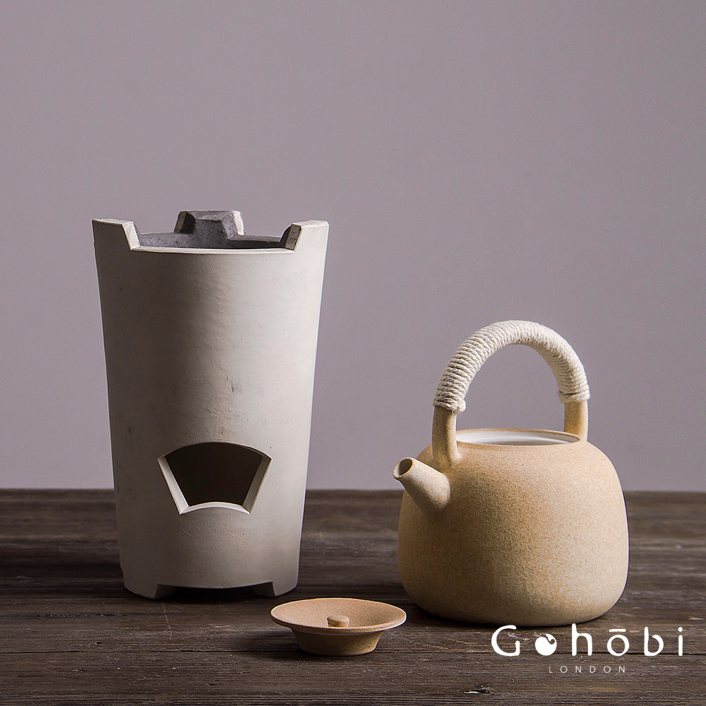 Gohobi Handmade Japanese White Mud Beam Teapot – Charcoal-Inspired Ceramic Kettle (750ml)