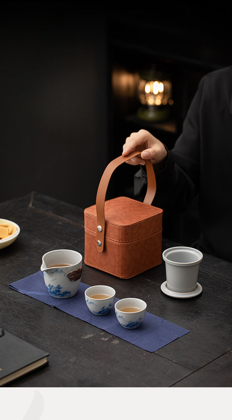 Gohobi Hand-painted Travel Teapot Gaiwan Set