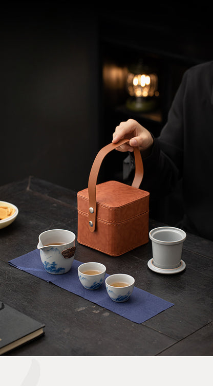 Gohobi Hand-painted Travel Teapot Gaiwan Set