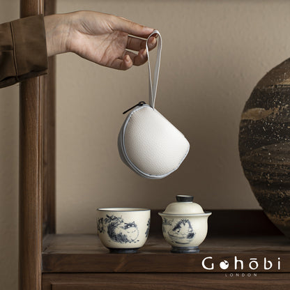 Gohobi Cute Cat Ceramic Travel Tea Set – Portable Gaiwan Tea Cup Set for One