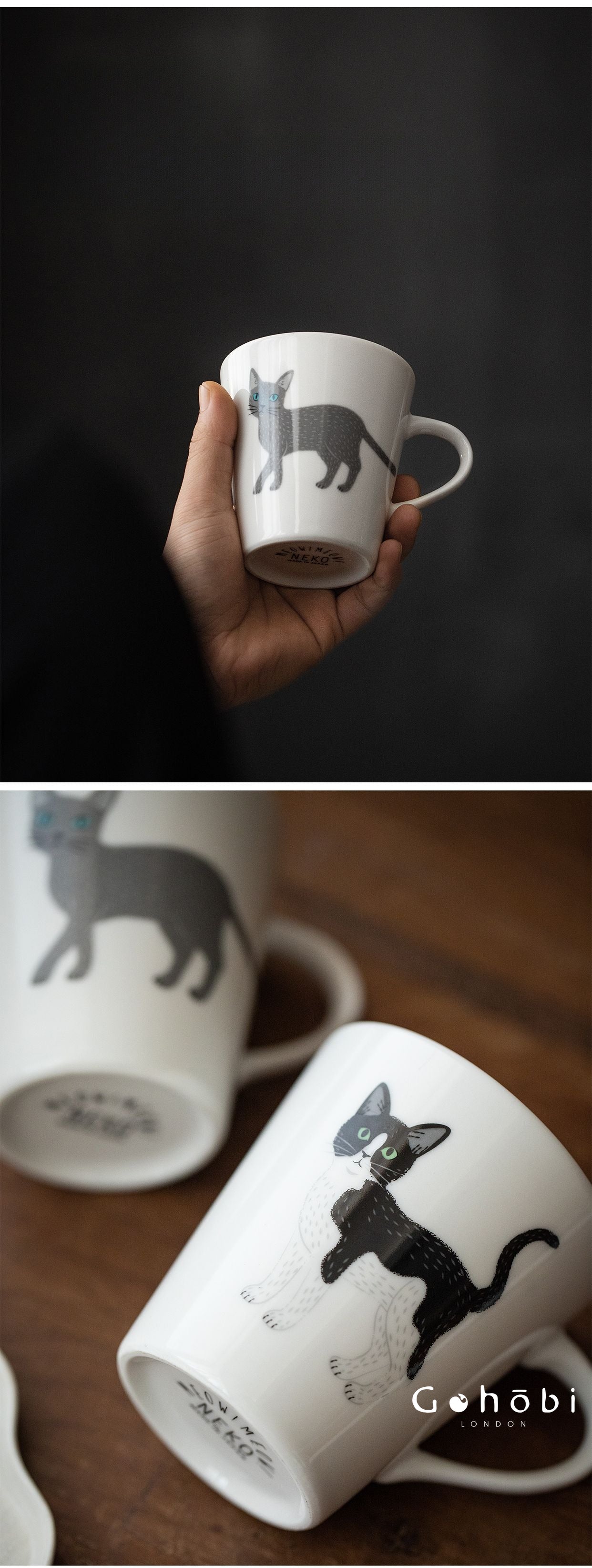 Gohobi Japanese Minoyaki Cute Cat Ceramic Mug [Made in Japan]