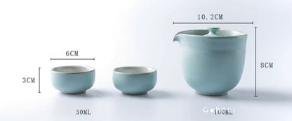 Gohobi Jingdezhen Ceramic Travel Gongfu Tea Set – One Pot Two Cups Portable Teapot Teacup Set