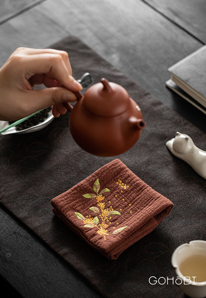 Embroidered tea towel household fabric tea party small square towel tea table towel rag new Chinese absorbent pot towel tea cloth