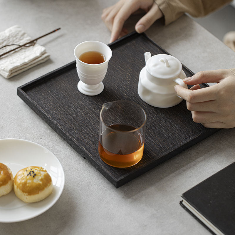 Gohobi Japanese-style Wabi-Sabi Teak Black Brown Square Tray 009