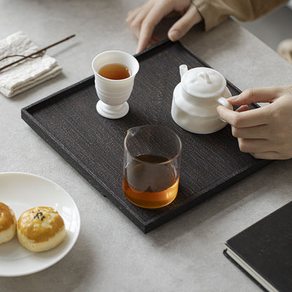 Gohobi Japanese-style Wabi-Sabi Teak Black Brown Square Tray 009