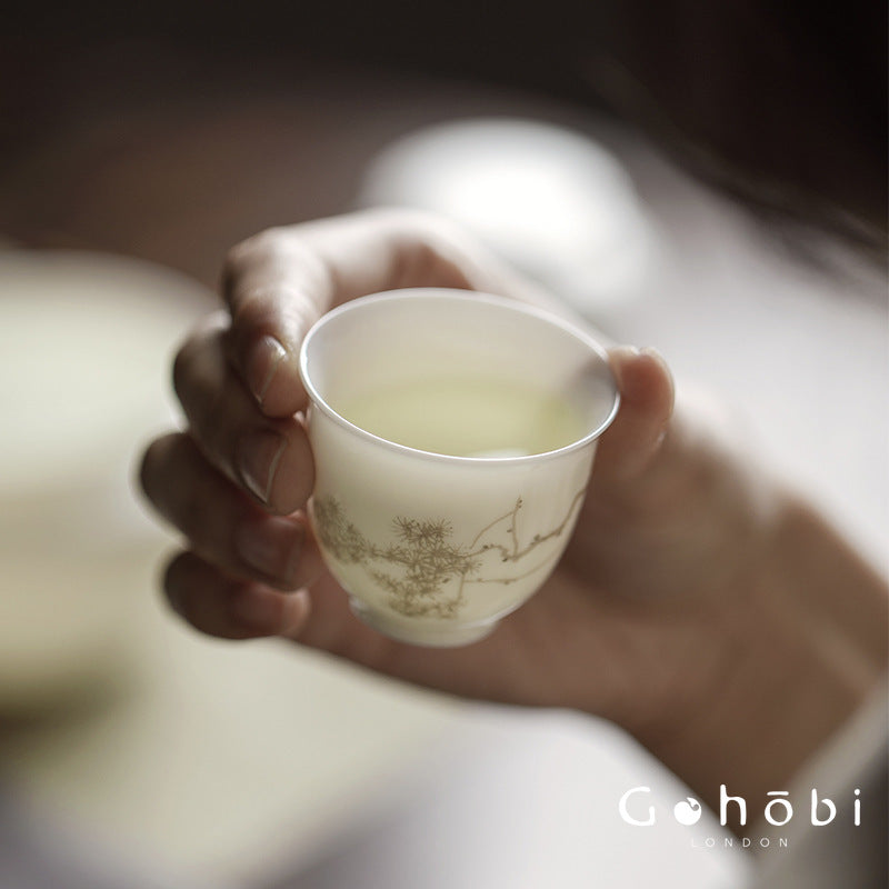 Gohobi Sweet White Porcelain Teacup – Handmade Thin Porcelain Gongfu Master Cup