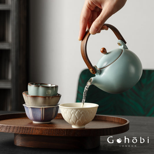 Gohobi Handmade Five Famous Kilns Gongfu Tea Set – One Teapot & Four Cups Gift Set