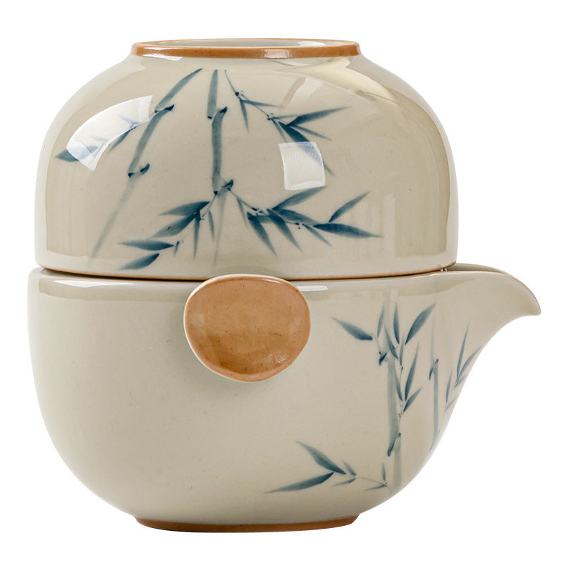Gohobi Plant Ash Hand-Painted Travel Tea Set – Portable Gaiwan Set with Two Cups