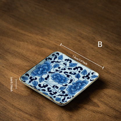 Gohobi Blue and White Balck and Gold Ceramic Coaster