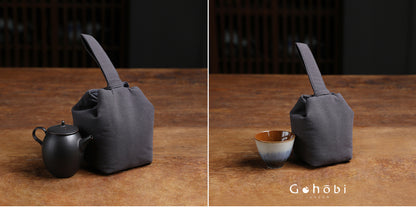 Gohobi Classic Travel Teaware Bag – Plain Cotton Tea Set Storage & Outdoor Carry Case