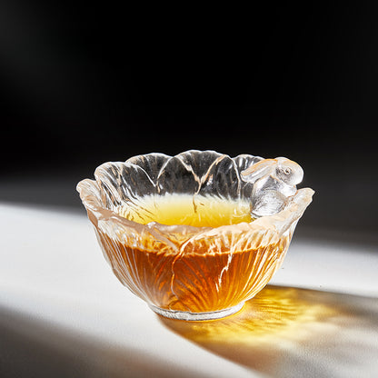 Gohobi Pate de Verre Rabbit Engraved Snow Glass Tea Cup