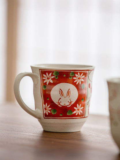 Gohobi Japanese Mino Ware Sakura Rabbit Mug Set