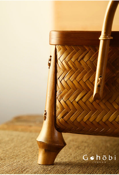 Gohobi Bamboo Woven Hand Basket – Handmade Snack, Fruit & Tea Set Storage Basket for Picnic or Home