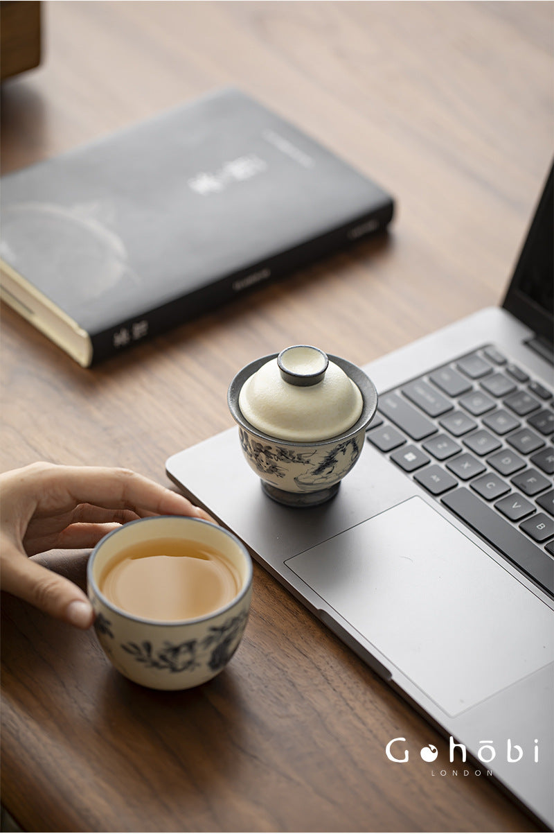 Gohobi Cute Cat Ceramic Travel Tea Set – Portable Gaiwan Tea Cup Set for One