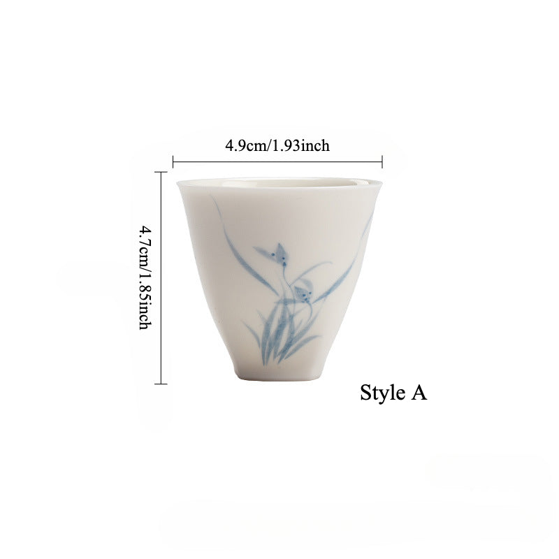 Gohobi White Porcelain Hand-Painted Orchid Teacup