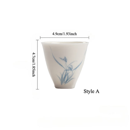 Gohobi White Porcelain Hand-Painted Orchid Teacup