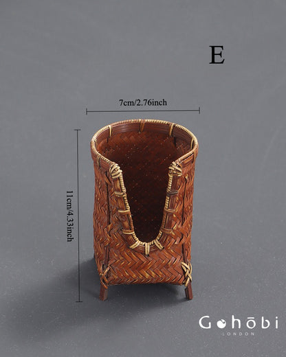 Gohobi Bamboo Woven Tea Cup Holder Basket – Zen Style Tea Set Storage Tube & Chopstick Basket