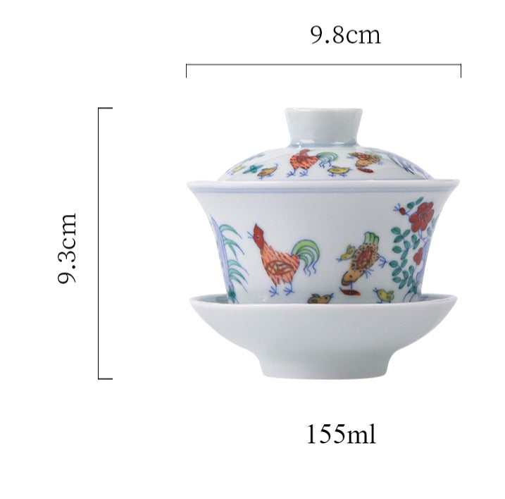 [Gohobi Gallery] Jingdezhen official ceramic hand-painted Chicken Gaiwan and Cup Set