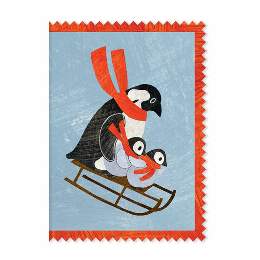 Mortlake Papers Penguin Family Christmas Card | Sledging Winter Holiday Card [Made in the UK]