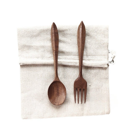 Cuillère et fourchette en noyer faites à la main Gohobi 002