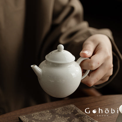 Gohobi Wood Ash Glaze Ceramic Teapot – Handmade Vessel Shape Gongfu Tea Pot with Ball Filter