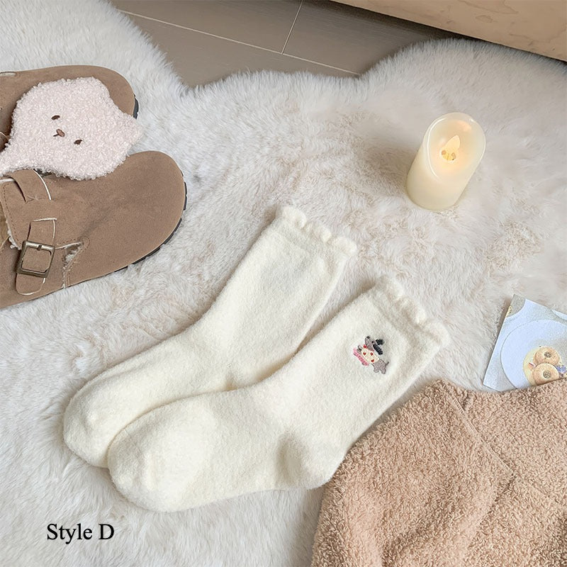 Gohobi Embroidered Puppy Plush Socks