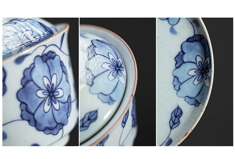 Gohobi Blue and White Lotus Large Size Gaiwan with Tray