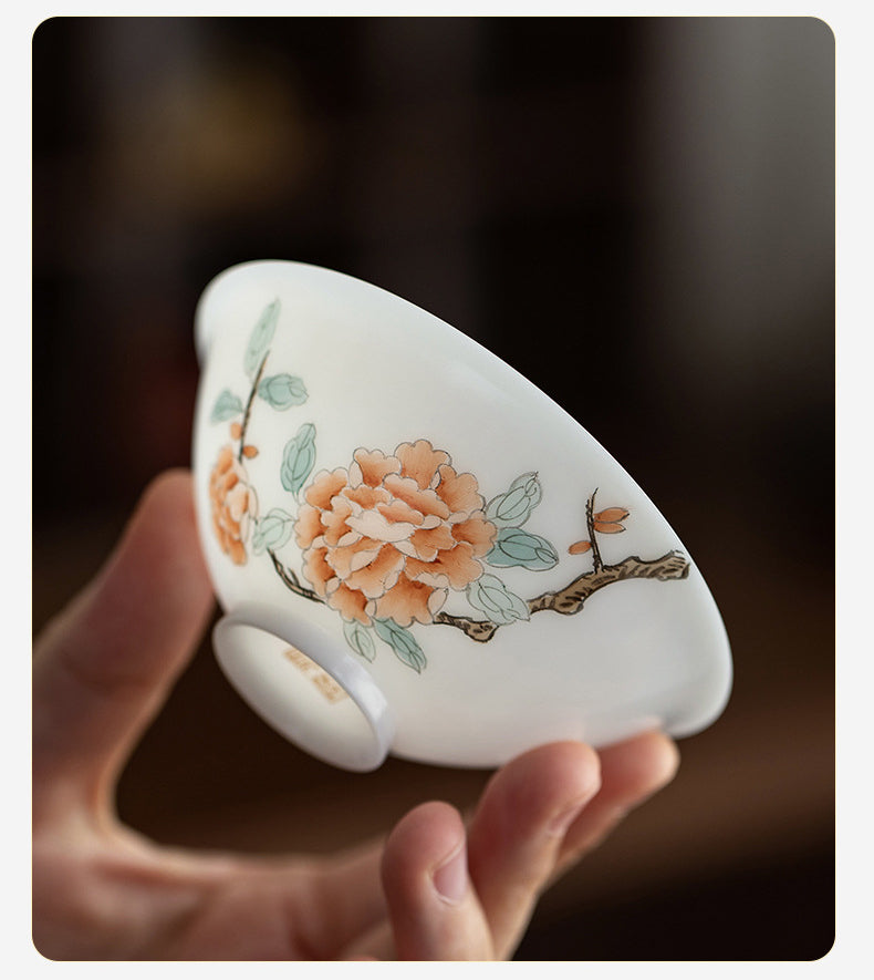 Gohobi Hand-painted Jade White Floral Porcelain Tea Cup