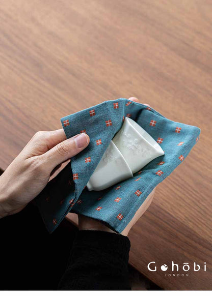 Gohobi Cotton Linen Tea Towel – Japanese Style Absorbent Tea Cloth for Tea Ceremony