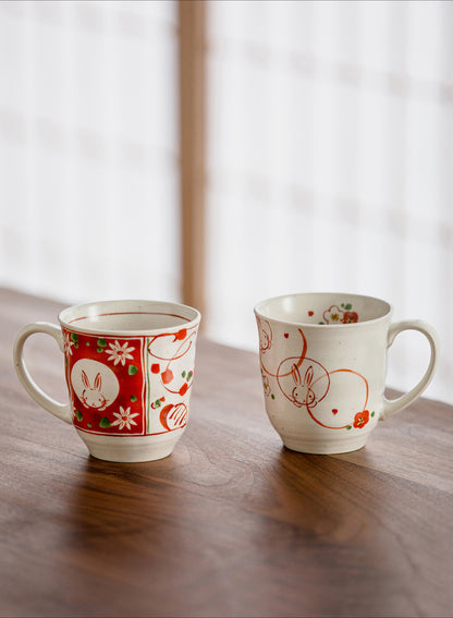 Gohobi Japanese Mino Ware Sakura Rabbit Mug Set