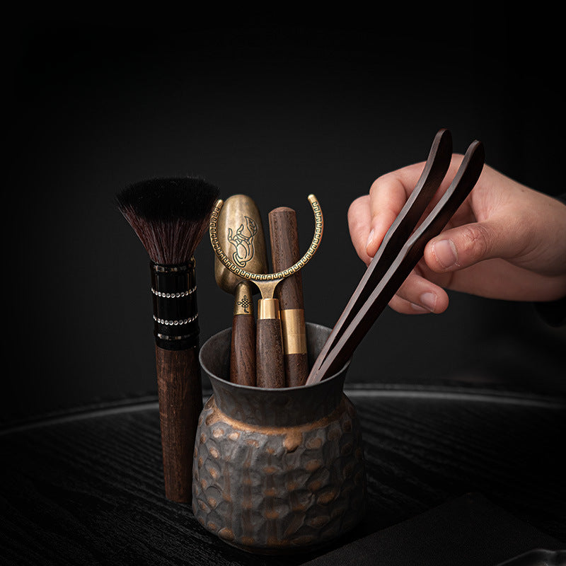 Gohobi Wooden Gongfu Tea Tools Set with Black Gold Holder