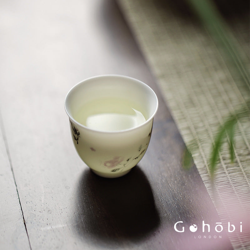 Gohobi Sweet White Porcelain Teacup – Handmade Thin Porcelain Gongfu Master Cup