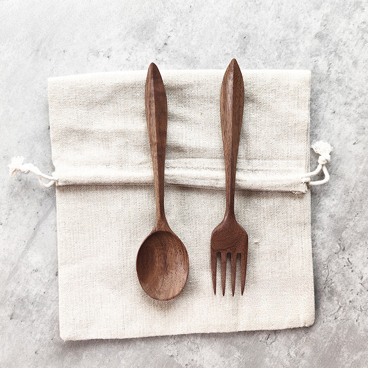 Cuillère et fourchette en noyer faites à la main Gohobi 002