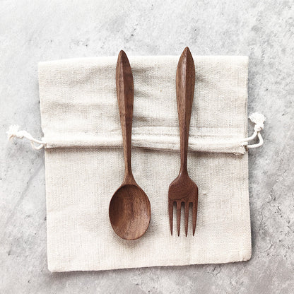 Cuillère et fourchette en noyer faites à la main Gohobi 002