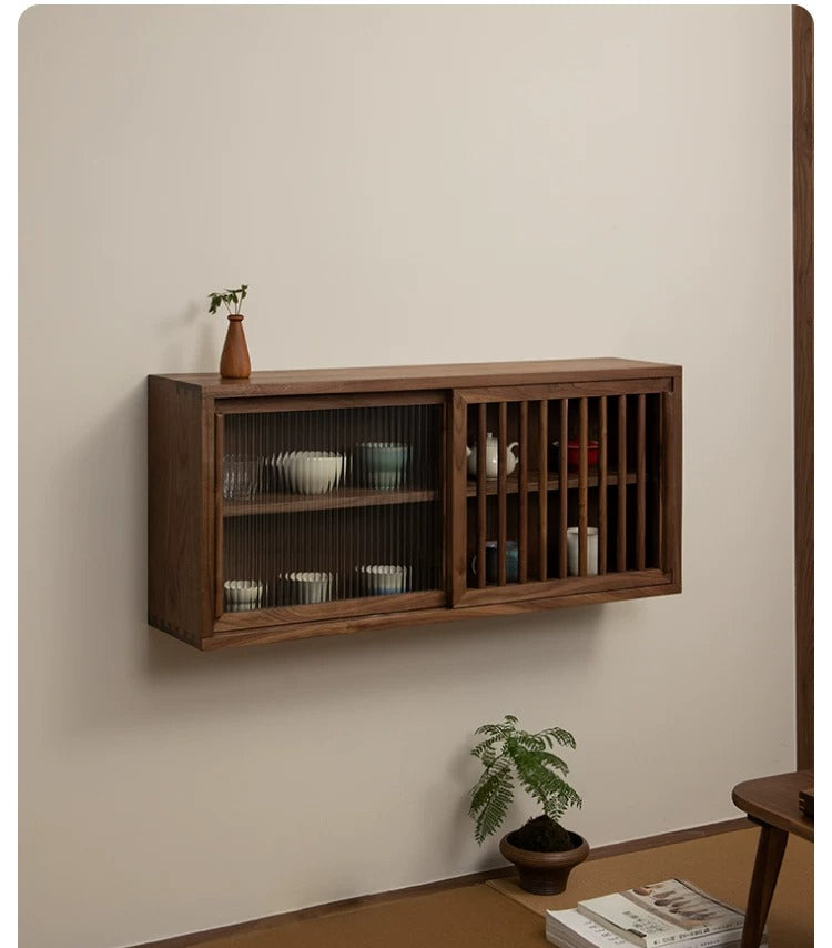 Gohobi Black Walnut Storage Cabinet – Solid Wood Medieval Style Tea and Tableware Cabinet