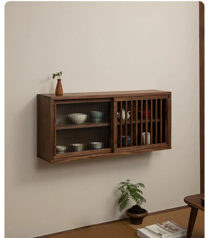 Gohobi Black Walnut Storage Cabinet – Solid Wood Medieval Style Tea and Tableware Cabinet